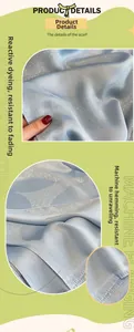 Detail of light blue silk scarf showing reactive printing and machine hemmed edges