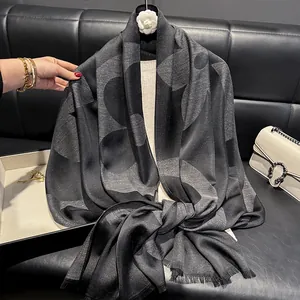 Elegant Satin Scarf Women Luxurious Glitter Metallic Thread Floral Jacquard Shawl Long Fringe Wrap Fashion Accessories