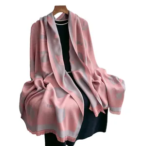 Pink and grey reversible sun protection scarf with cute cartoon cat prints and tassels