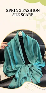 Detail of teal butterfly patterned scarf featuring shimmering metallic silk and soft fringes