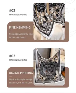Macro view of high-density machine banding and clear digital print on silk scarf