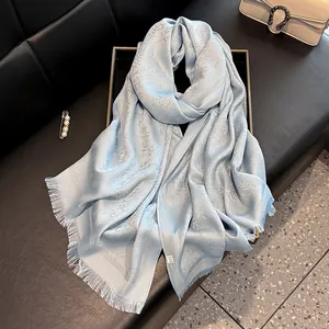 Women Elegant Long Scarf Tencel Cotton Polyester Satin Floral Jacquard Lurex Shawl For Beach Travel Sun Protection Wrap