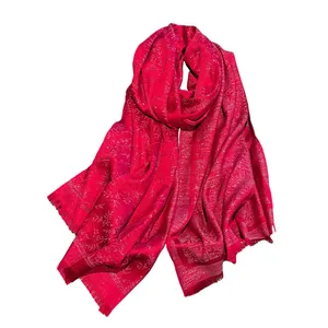 Rose pink floral silk-blend shawl with metallic gold threads and fringe trim