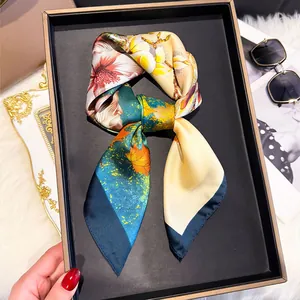 Elegant floral silk square scarf with vintage artistic prints in a premium gift display box