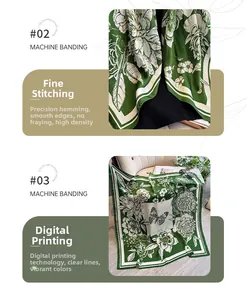 Détail du foulard en soie montrant l'impression florale et la couture fine