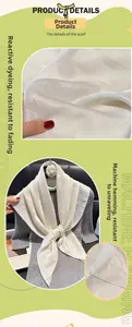 Detail of white silk scarf with geometric jacquard, reactive dyeing, and neat machine rolling