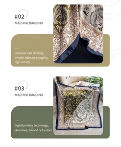 Detail eines Seidenschals mit Paisleymuster, präzisen Maschinennähten und Digitaldruck