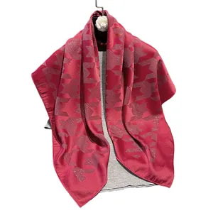 Deep red jacquard pashmina shawl with sparkling star patterns and metallic threads