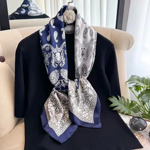 Damen Mode Satin Seidenschal Großes Quadrat Paisley Floral Druck Schal Weich Strand Kopftuch Für Reise Dekoration