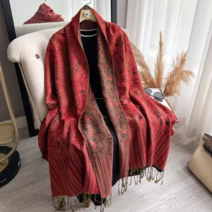 Dames Vintage Paisley Sjaal Imitatie Kasjmier Grote Omslagdoek Met Kwastjes Etnische Bloemenprint Pashmina Voor Winter