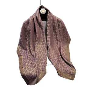 Lilac and gold silk shawl featuring geometric V-pattern jacquard with metallic finish