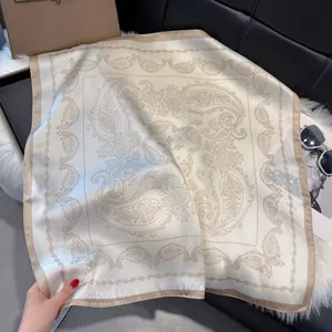 Vintage Paisley Floral Print Satin Square Scarf For Women Retro French Style Hair Band Neck Wrap Fashion Accessory