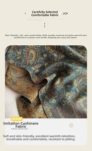 Detailansicht des weichen Pashmina-Stoffs mit goldenen und blauen Paisley-Mustern
