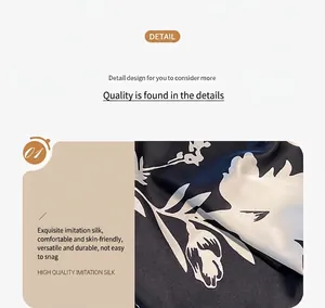 Détail du tissu en imitation soie de haute qualité avec imprimé floral noir et blanc