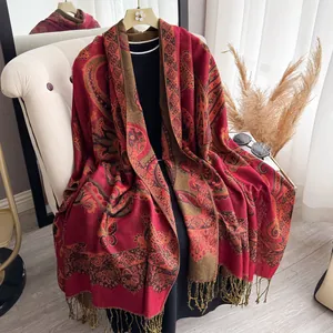 Vintage Ethnic Paisley Pattern Scarf Women Long Imitation Cashmere Shawl With Tassel Fringe Warm Winter Wrap Pashmina
