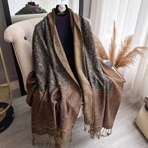 Women Vintage Paisley Jacquard Scarf Shawl With Tassels Soft Imitation Cashmere Winter Warm Wrap Scarf For Daily Travel Gift