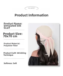 Detail of 70x70 faux silk pleated square scarf showing texture and elegant headwrap style