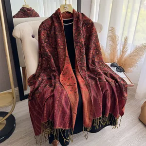 Damen Paisley Druck Schal Ethno Vintage Umschlagtuch Mit Quasten Weich Kaschmir-Imitat Schal Für Winter Reisen Täglich Dress Accessory
