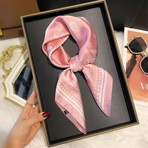 Women Paisley Print Satin Square Scarf Elegant Head Neck Wraps Lightweight Decorative Fashion Hair Accessory Handkerchief