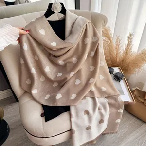 Champagne gold heart pattern shawl scarf with glitter knit fabric and fringe details