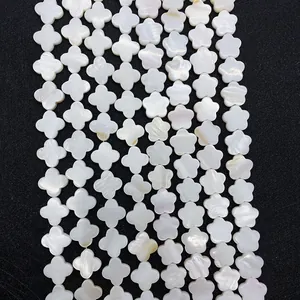 Natural white mother of pearl shell beads in clover and flower shapes for DIY jewelry