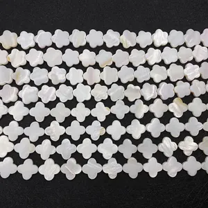 Natural white freshwater shell flower and clover loose beads for DIY jewelry making