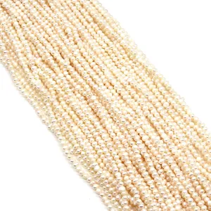 Natural 2-4mm freshwater pearl strands for DIY jewelry making on white background
