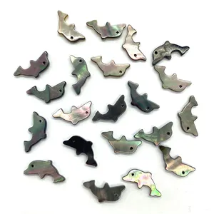 Natürliche schwarze Muschelperlen in Delfinform 7x15mm mit irisierendem Glanz für DIY