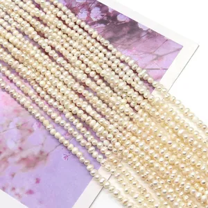 Macro shot of 3-4mm natural freshwater pearl strands for DIY jewelry making
