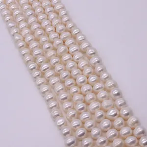 White natural freshwater pearls strands in near-round shape for jewelry DIY making