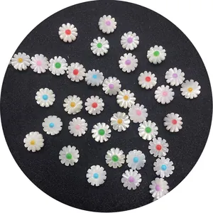 Natural white sea shell daisy beads 10-12mm with colorful flower core for DIY jewelry