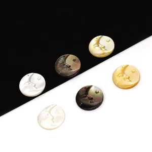 Natural Carved Shell Moon Face Star Beads 20mm Round Mother Of Artificial Pearl Charms Pendants For DIY Jewelry Making Crafts