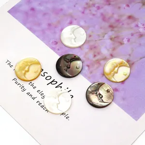Natural round shell pendants with carved moon face and stars for DIY jewelry making