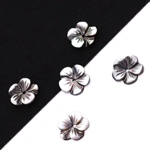 Künstliche Perles en Coquillage Noir Naturel Fleur à Cinq Pétales Künstliche Perles en Nacre Sculptée Irisées Pour Création de Bijoux DIY