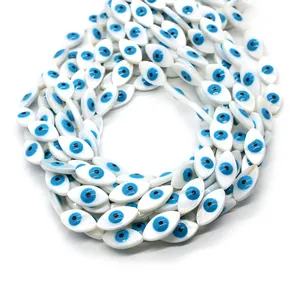 Natural freshwater shell evil eye beads in marquise shape for DIY jewelry necklace