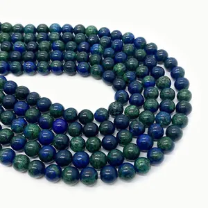 Natural round azurite malachite gemstone beads for DIY jewelry making and bracelets