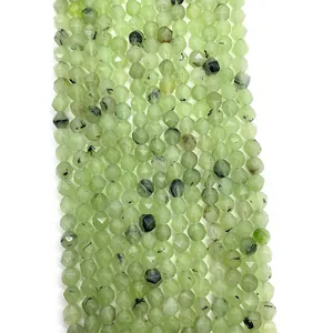 Perline sfaccettate in prehnite naturale verde chiaro per creazione gioielli