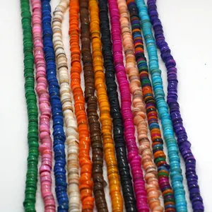 Perles disques en coquillage colorées de 6-8mm en vert rose et bleu pour bijoux DIY
