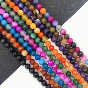 Natural Striped Agate Beads Round Loose Stone Beads For DIY Bracelet Necklace Jewelry Making Handmade Craft Accessories