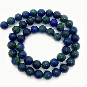 Polished natural azurite malachite round beads for jewelry making and DIY bracelets