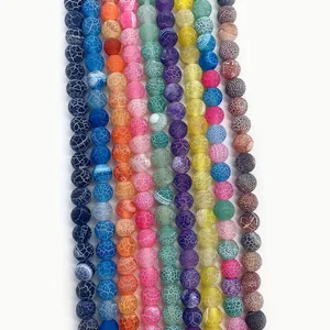 Kleurrijke verweerde agaat ronde losse kralen voor DIY-sieraden met crackle textuur