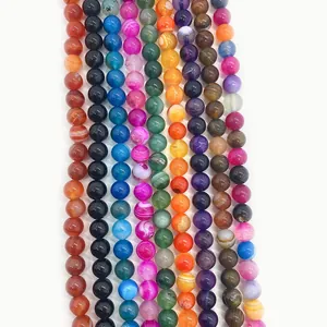 Polished natural agate beads in various colors for DIY jewelry and bracelet making