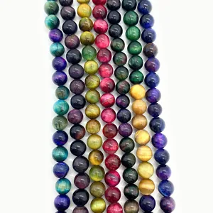 Gepolijste kleurrijke tijgeroog ronde kralen met kattenoogeffect voor DIY sieraden