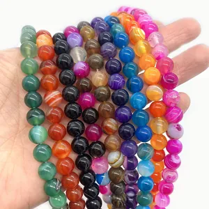 Colorful natural striped agate beads in 8-10mm round strings for DIY jewelry making