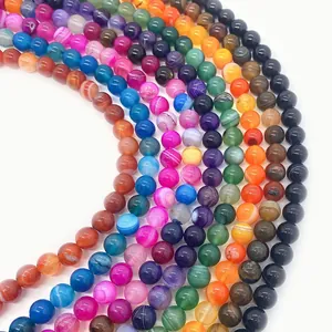Colorful natural striped agate loose beads for DIY jewelry making in various sizes