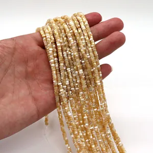 Natural sea shell 2x4mm rectangular spacer beads in champagne gold and cream white colors