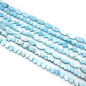 Perles en nacre bleu clair irisées en forme d'étoile et de cœur pour la création de bijoux DIY
