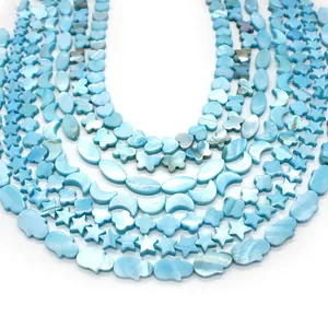 Perles en nacre bleue naturelle en forme d'étoile et de lune pour la bijouterie