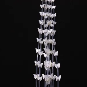 Detailansicht der irisierenden Perlmuttschalenperlen in Schmetterlingsform auf Röhrchen