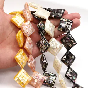 Natural diamond shell mosaic beads 30mm with nacre luster for DIY jewelry making